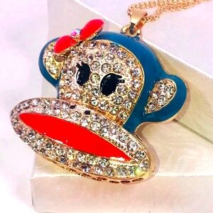 "MONKEY TROUBLE!" BEAUTIFUL RHINESTONE MONKEY NECKLACE NEW!